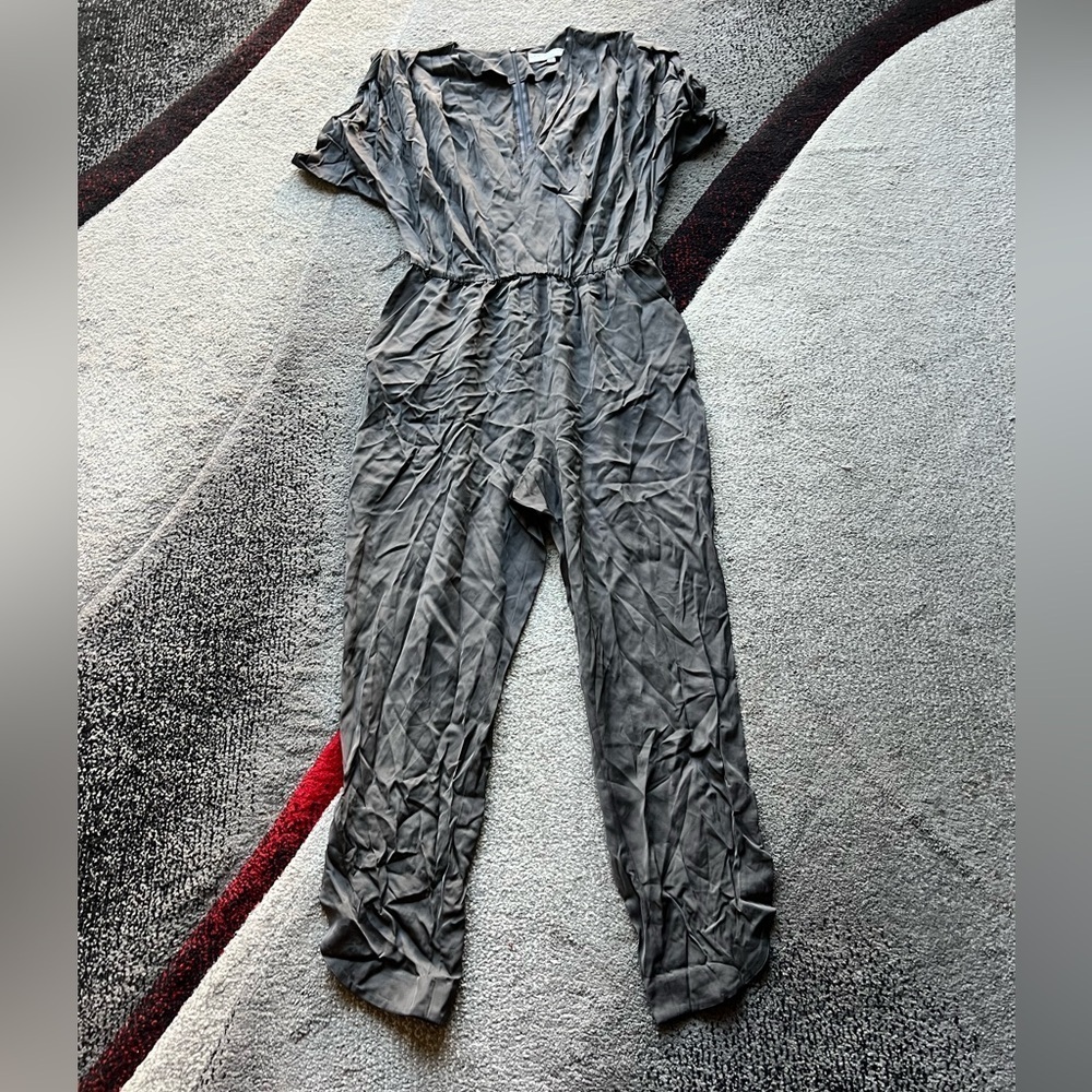 Trina Turk Gray Satin Short Sleeve Jumpsuit